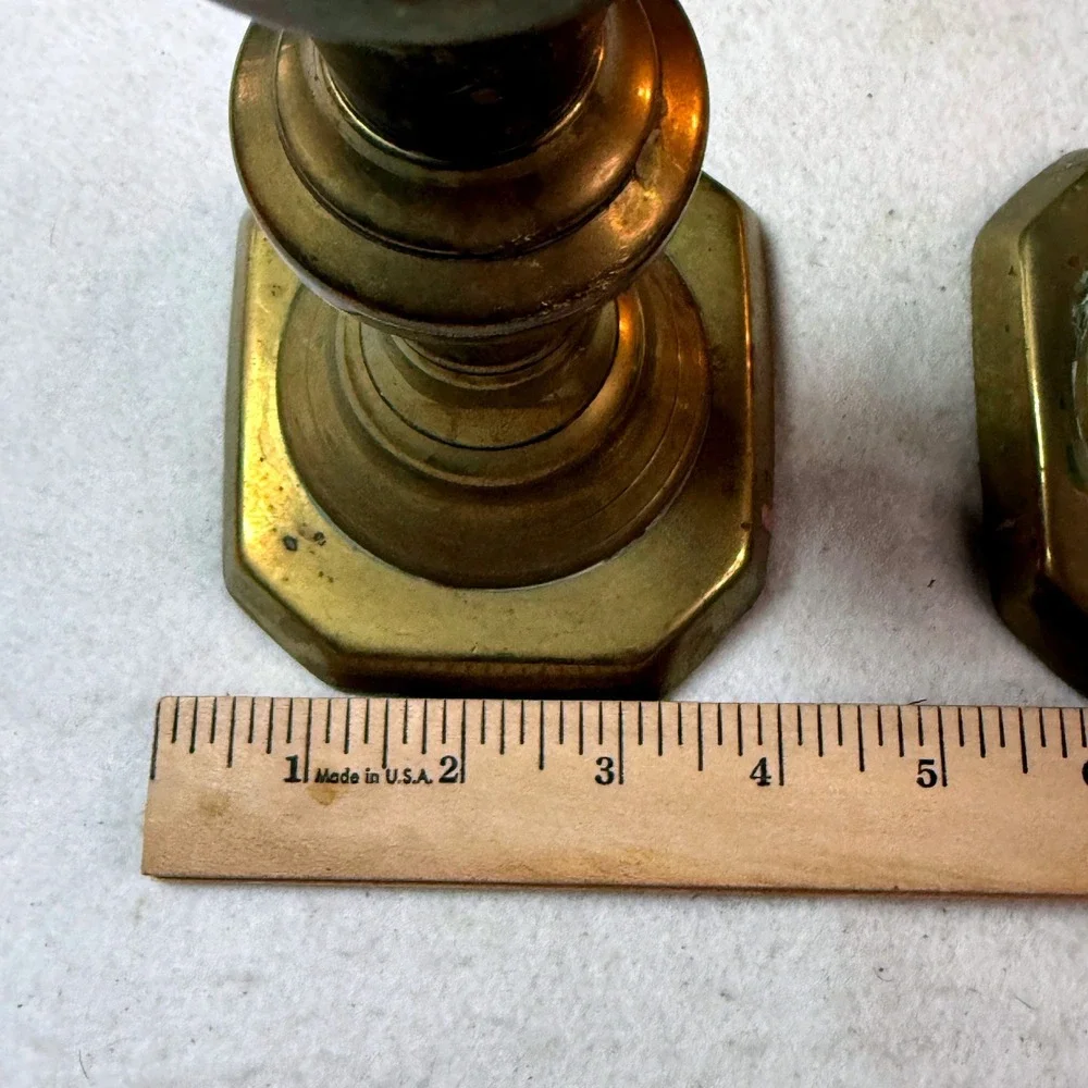 Vintage Brass Candlestick Holders Mid Century Home 9in Octagonal Regency Set 2